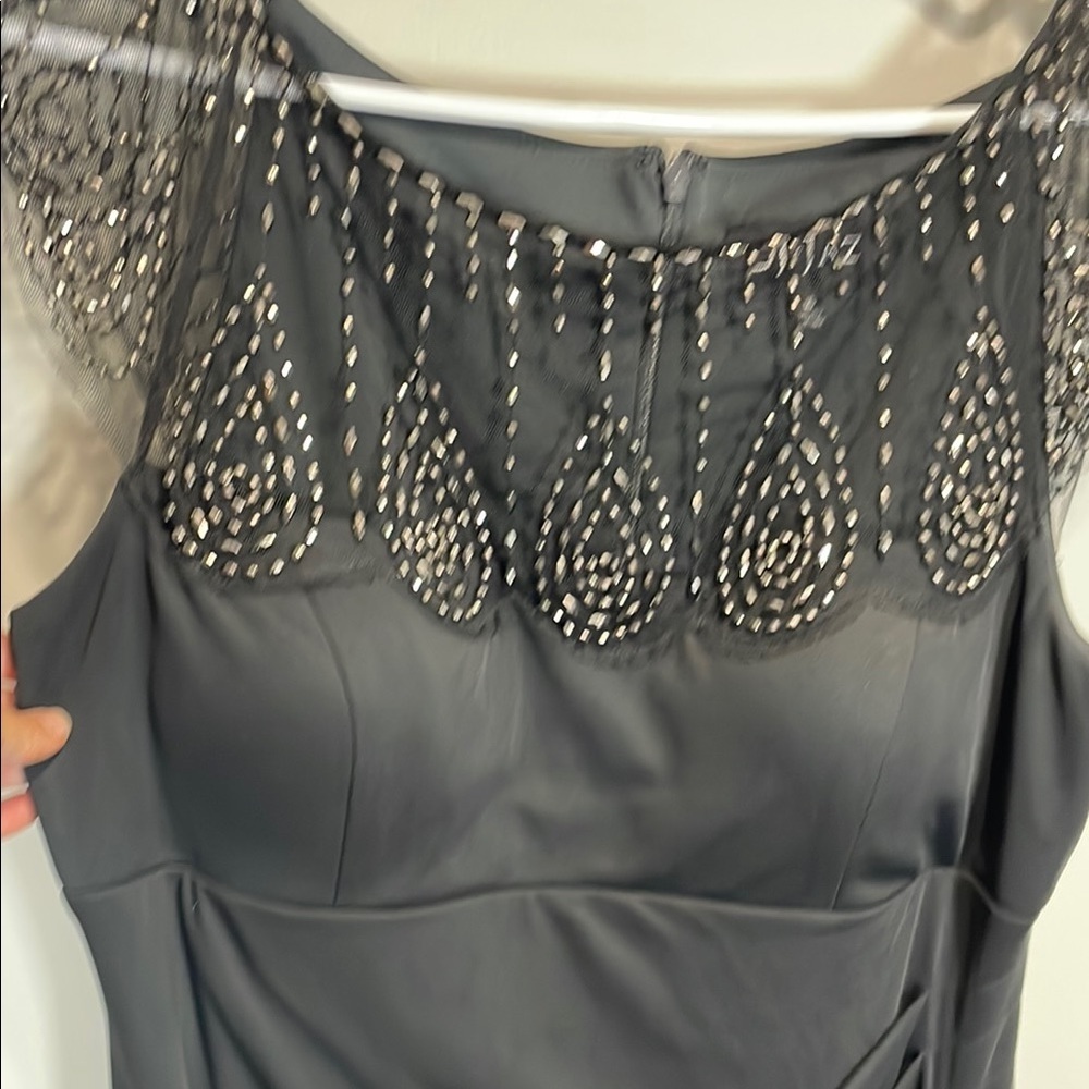 DJ Jaz Black Formal Maxi Dress Beaded Neckline Evening Gown Size 16 - Picture 5 of 11